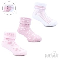 S506-P: Pink 3 Pack Turnover Socks (0-12 Months)